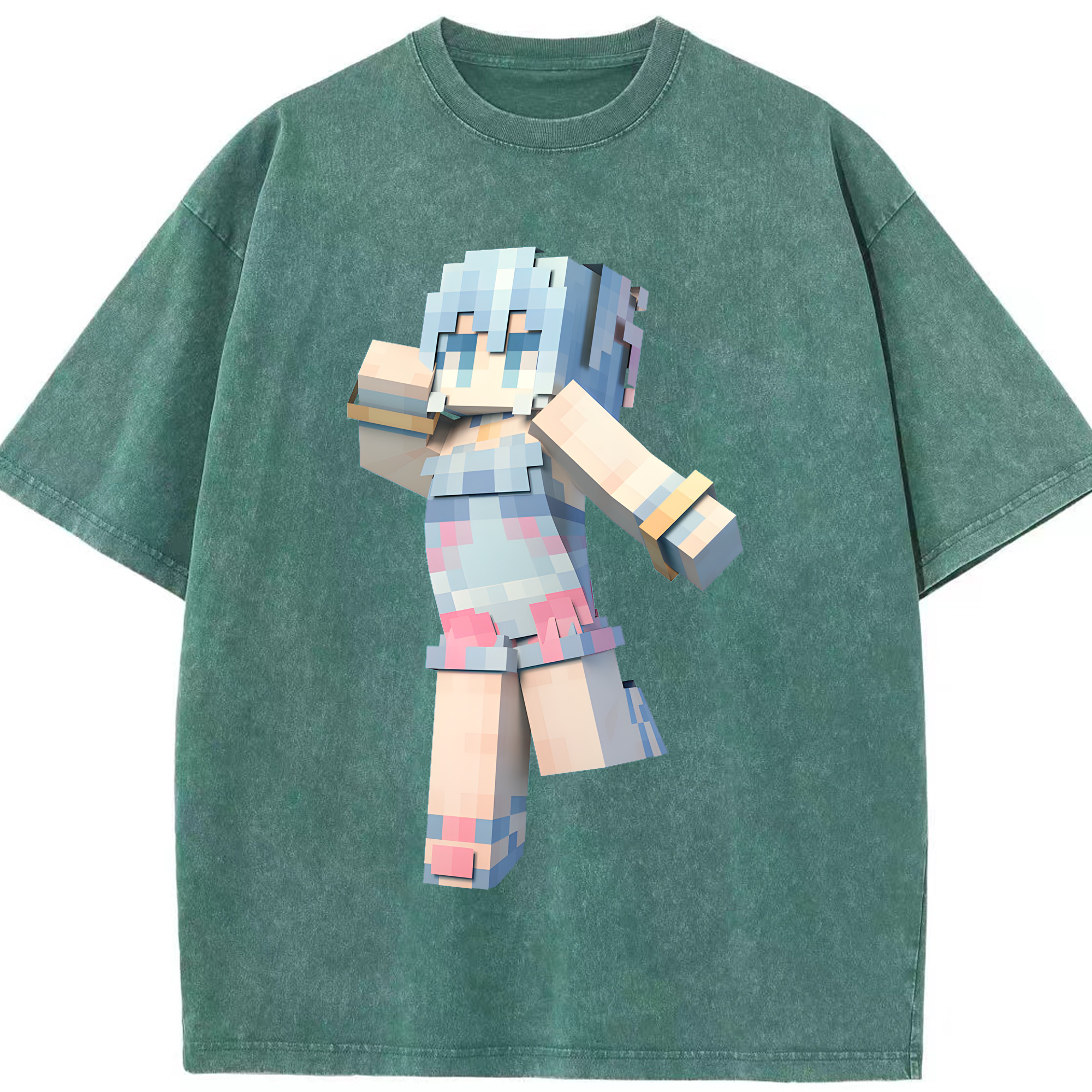 （画像用） マインクラフト ブロックの世界 Minecraft MC Block world 綿100% ヴィンテージ風 半袖Tシャツ（フロントプリント）